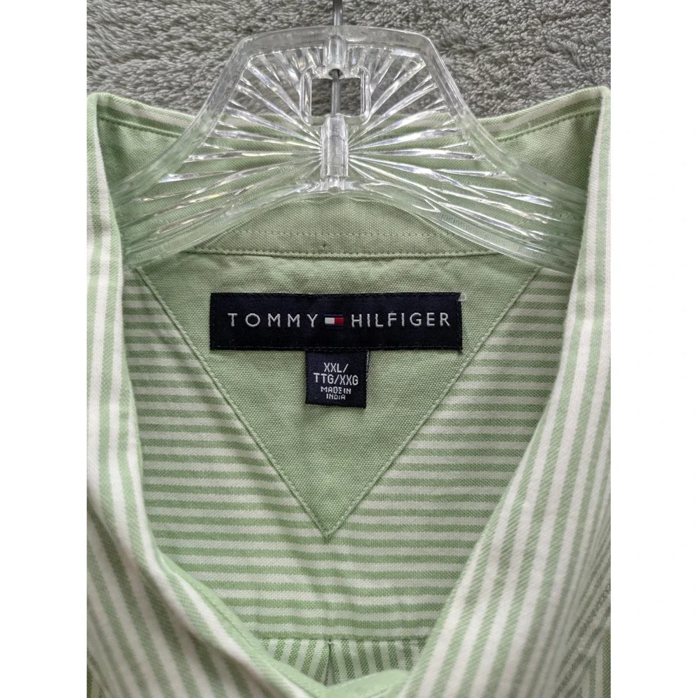 Tommy Hilfiger Short Sleeve Button Down Shirt‎ Mens XXL Green White Striped